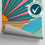 Sunburst Daydream Blue Retro Wallpaper - Teal Moon Wall Mural Peel and Stick - Matière