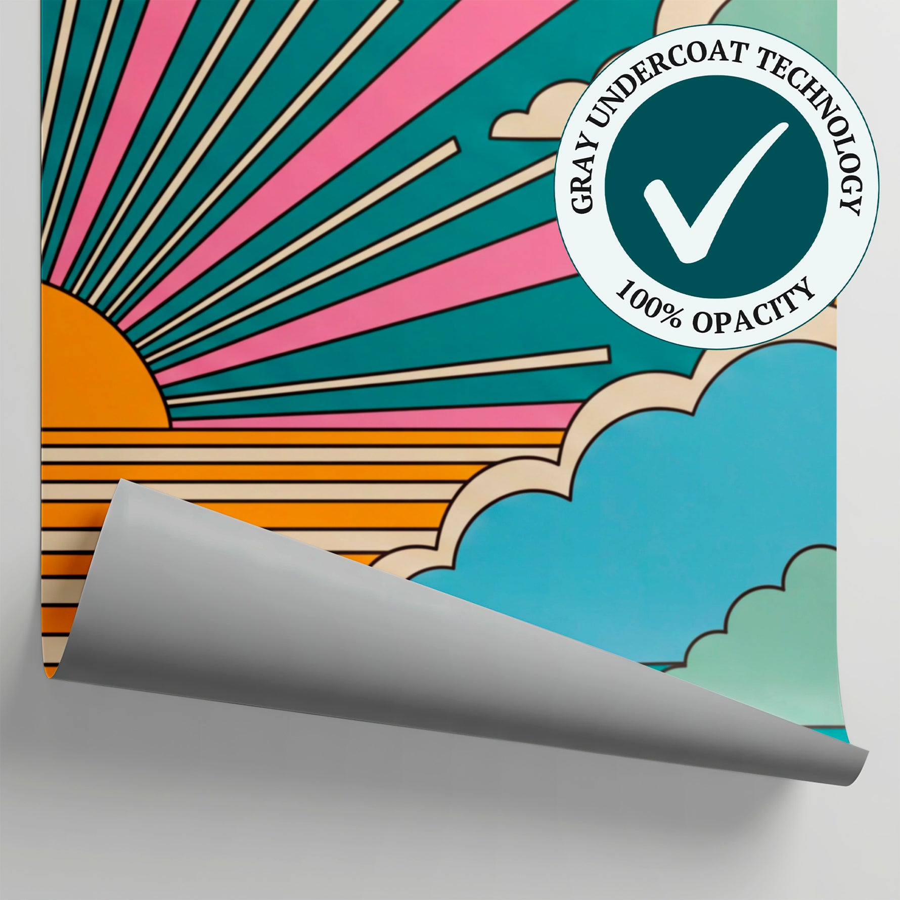 Sunburst Daydream Blue Retro Wallpaper - Teal Moon Wall Mural Peel and Stick - Matière
