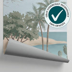 Sunlit Lagoon Beige Wall Mural - Coastal Landscape Wallpaper Scenery Lavender Peel and Stick - Matière