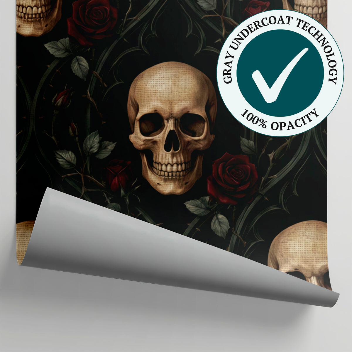 Thorned Memento Dark Gothic Wallpaper - Skull Damask Dark Academia Peel and Stick Wall Mural - Matière