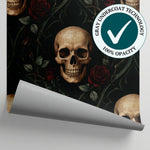 Thorned Memento Dark Gothic Wallpaper - Skull Damask Dark Academia Peel and Stick Wall Mural - Matière
