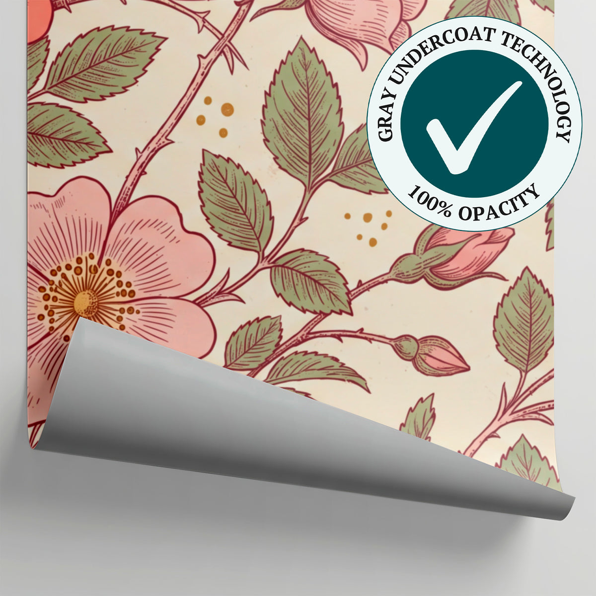 Thornlight Briar - Pink Rose Wallpaper - Pink Floral Vintage Peel and Stick Wall Mural - Matière