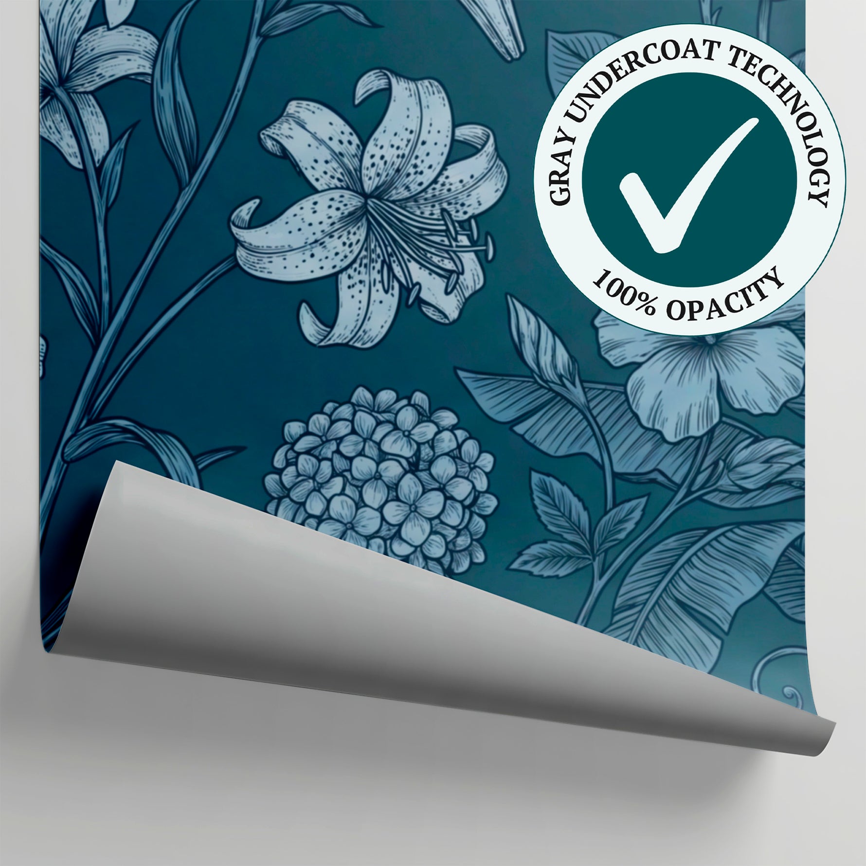 Tideglass Hibiscus - Blue Floral Wallpaper - Navy Blue and White Vintage Peel and Stick Wall Mural - Matière