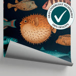 Tideglass Specimens Dark Fish Wallpaper - Ocean Wallpaper Peel and Stick Sea Wave Animal Mural - Matière