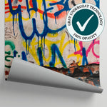 Unruly Cipher Graffiti Wallpaper - Beige Brick Wallpaper Peel and Stick Urban Street Art Mural - Matière