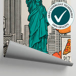 Urban Colossus - Orange Graffiti Wallpaper - Retro Comic City Skyline Illustration Peel and Stick - Matière