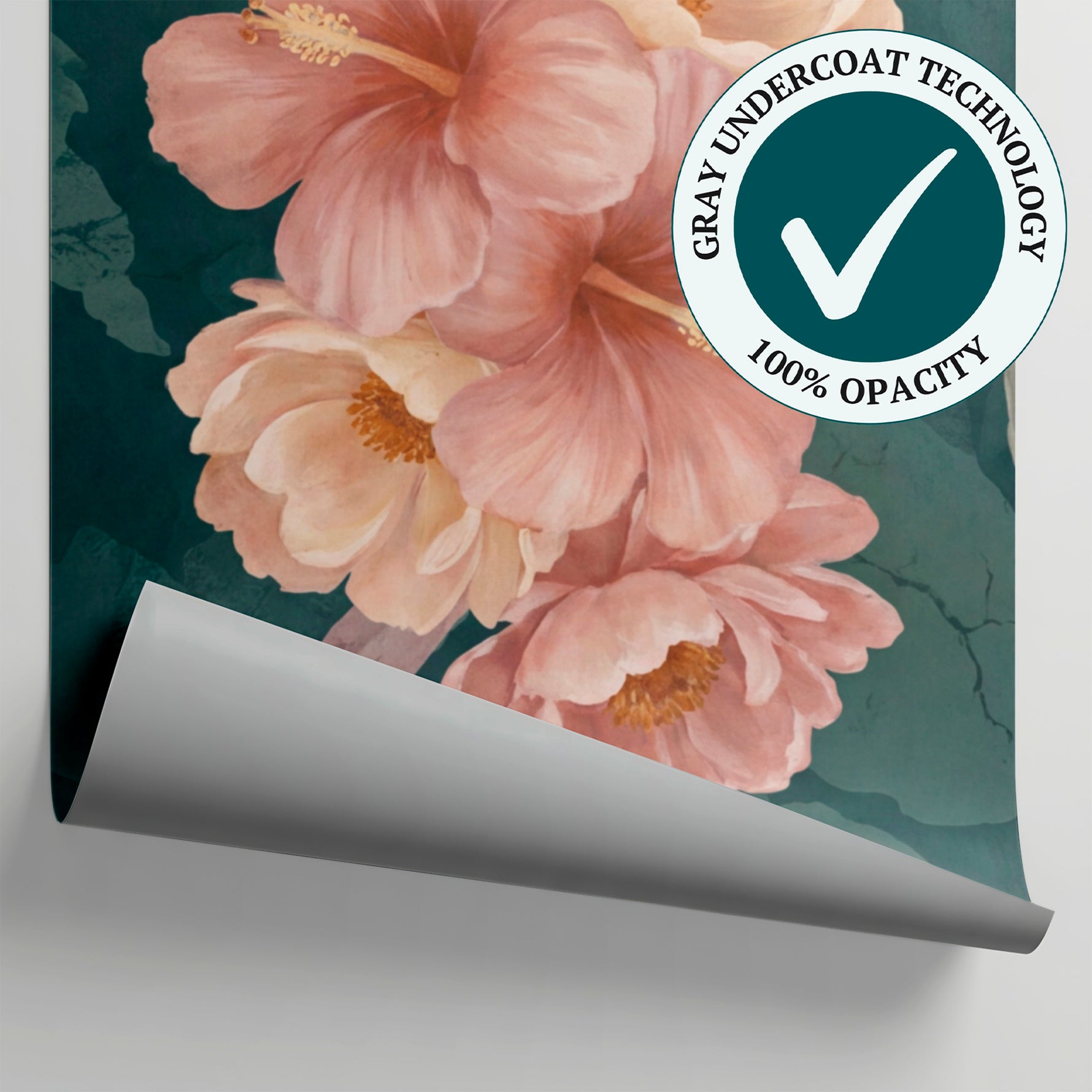 Velvet Cascade Green Floral Wallpaper - Pink Flower Vintage Botanical Peel and Stick Wall Mural - Matière