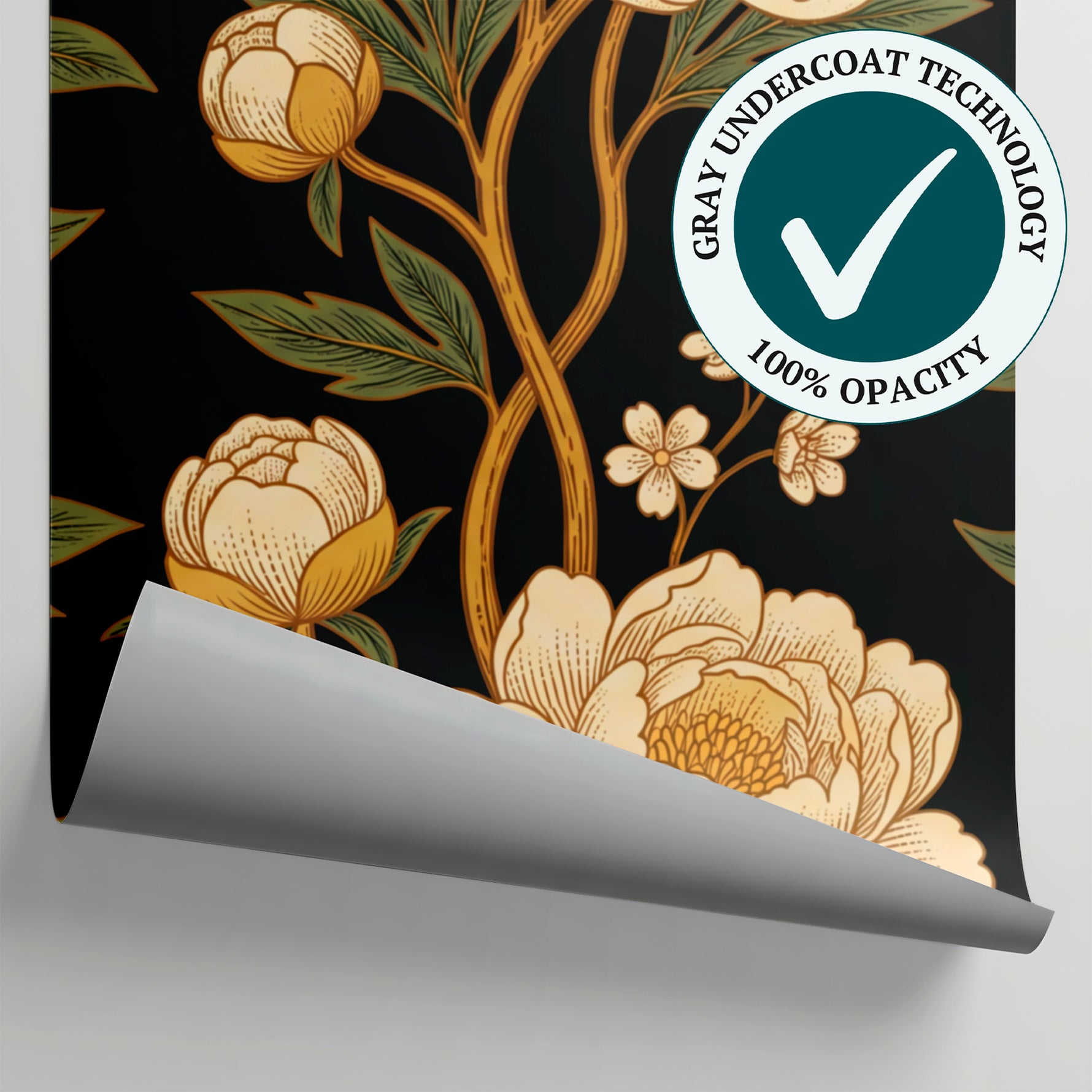 Velvet Nocturne Black Wallpaper - Vintage Floral Botanical Victorian Peel and Stick Wall Mural - Matière