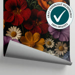 Velvet Nocturne Bloom Black Floral Wallpaper - Dark Vintage Flower Daisy Peel and Stick Wall Mural - Matière