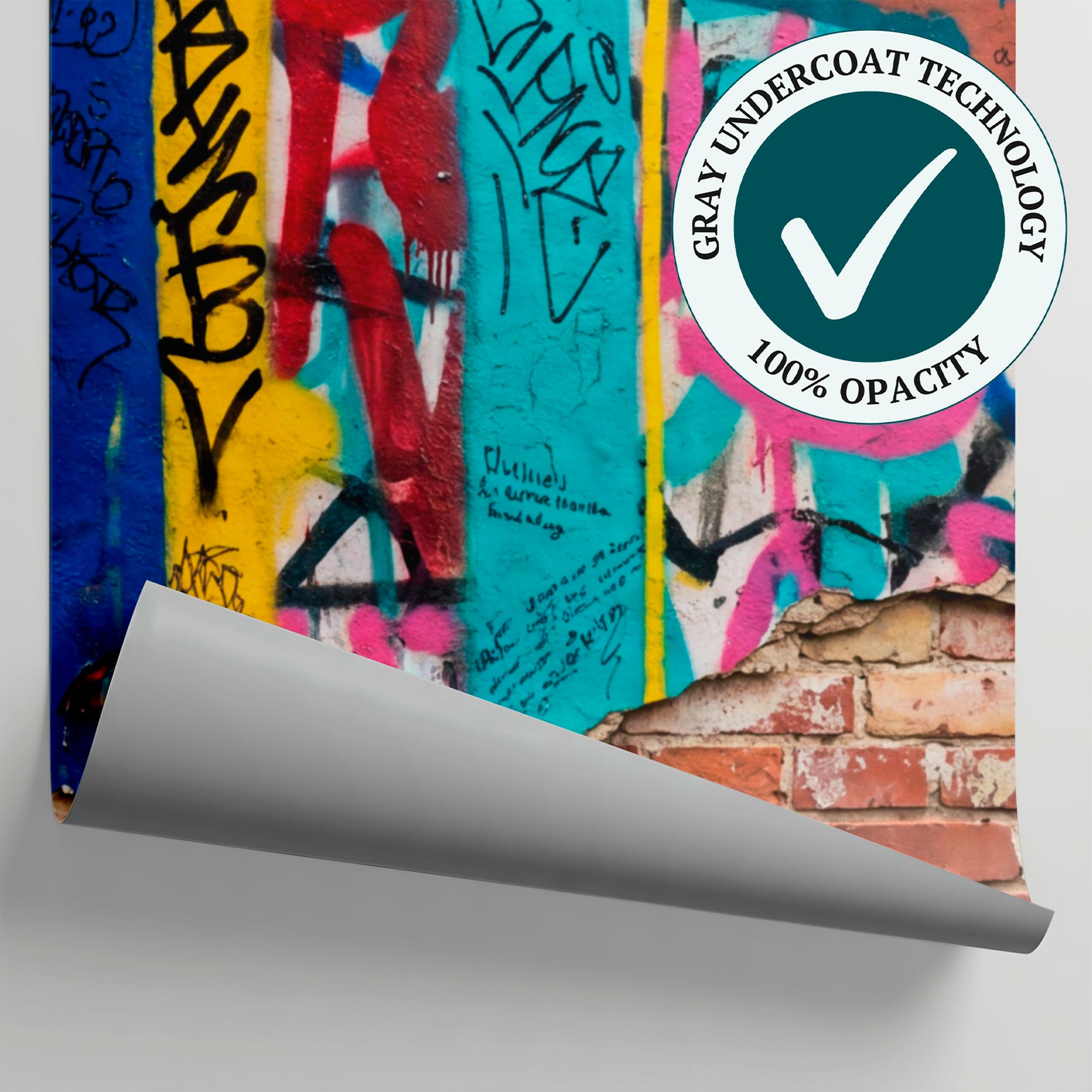 Volatile Concrete Blue Graffiti Wallpaper - Teal Brick Wall Mural Removable Urban Street Art - Matière