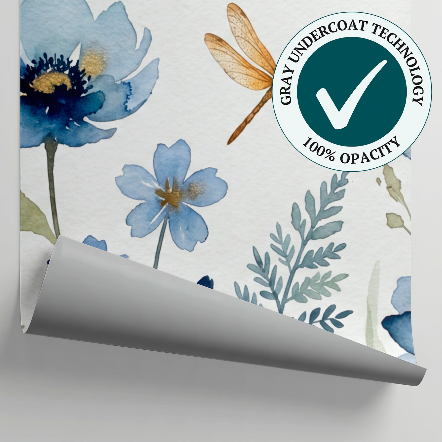 Watercolor Wingsong Blue Floral Wallpaper - Light Blue and White Flower Peel and Stick Mural - Matière