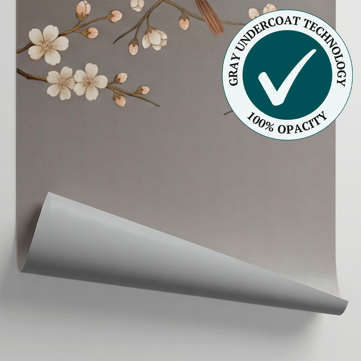 Whispering Blossoms - Gray Cherry Blossom Wallpaper - Chinoiserie Floral Botanical Tree Peel and Stick Wall Mural - Matière