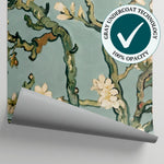 Whispering Blossoms - Green Cherry Blossom Wallpaper - Sage Floral Vintage Botanical Peel and Stick - Matière