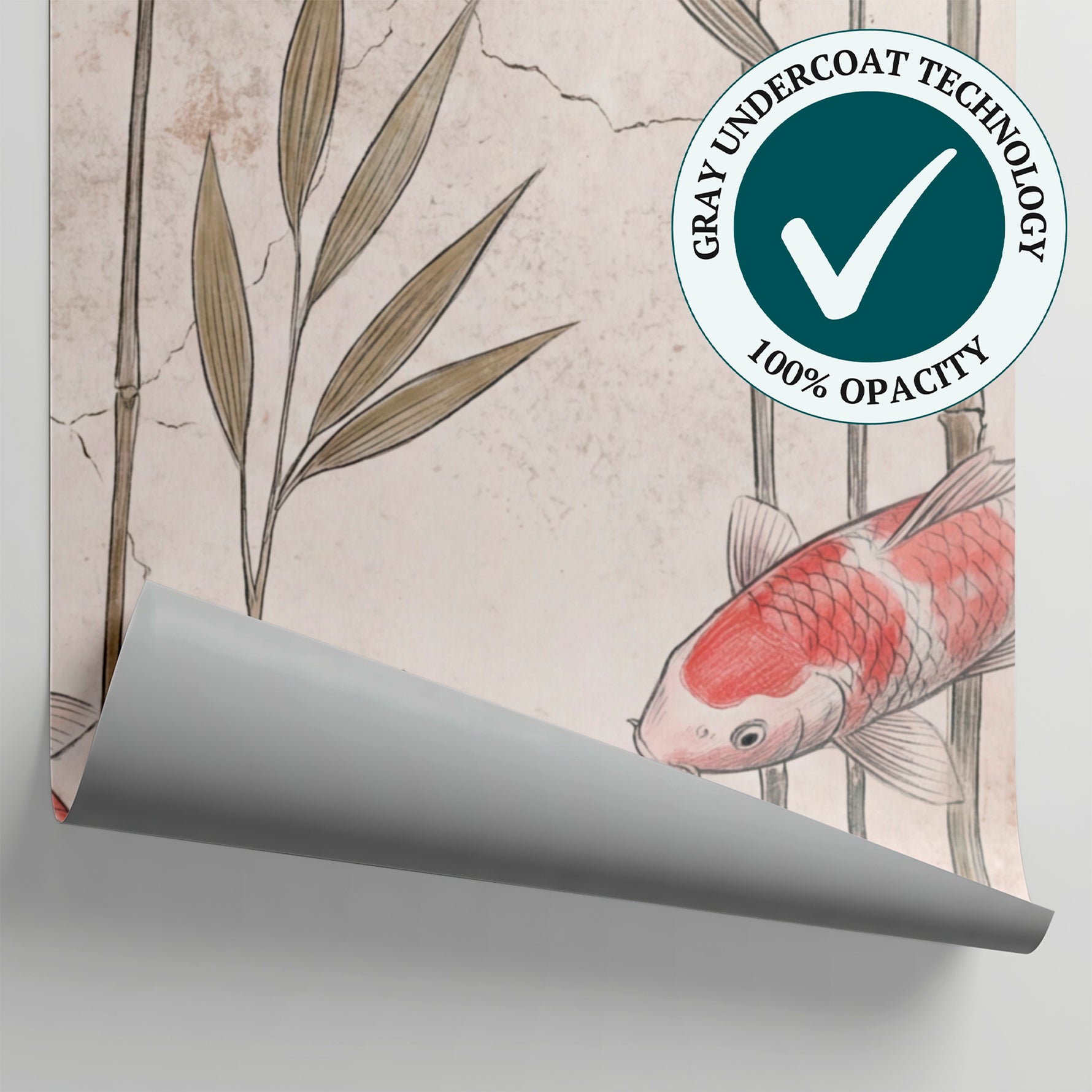 Whispering Current Beige Fish Wallpaper - Vintage Botanical Animal Wall Mural Peel and Stick - Matière