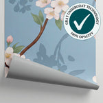 Whispering Petals - Blue Cherry Blossom Wallpaper - Chinoiserie Floral Japanese Botanical Peel and Stick - Matière