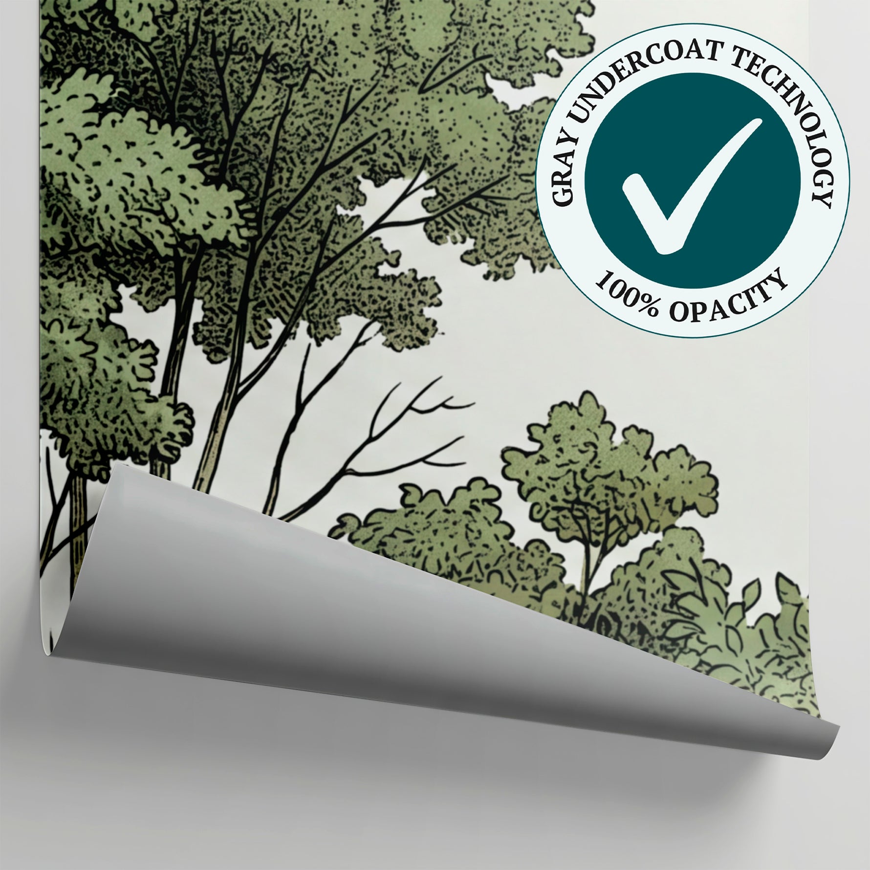 Whispering Woodlands Green Forest Wallpaper - Sage Green Woodland Botanical Leaf Peel and Stick Mural - Matière