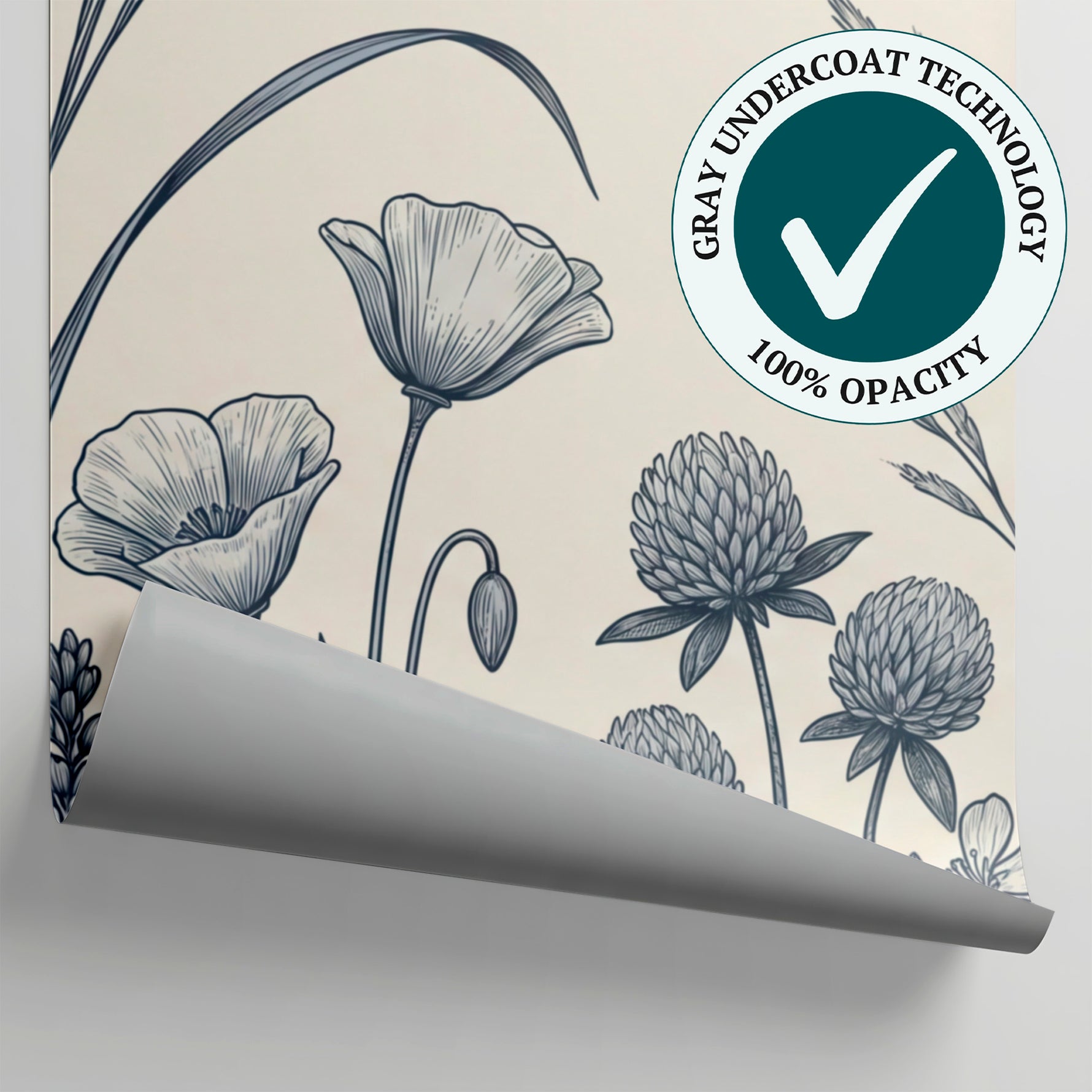 Wildfield Sketch Blue Navy Blue Wallpaper - Floral Wallpaper Country Flower Peel and Stick Wall Mural - Matière
