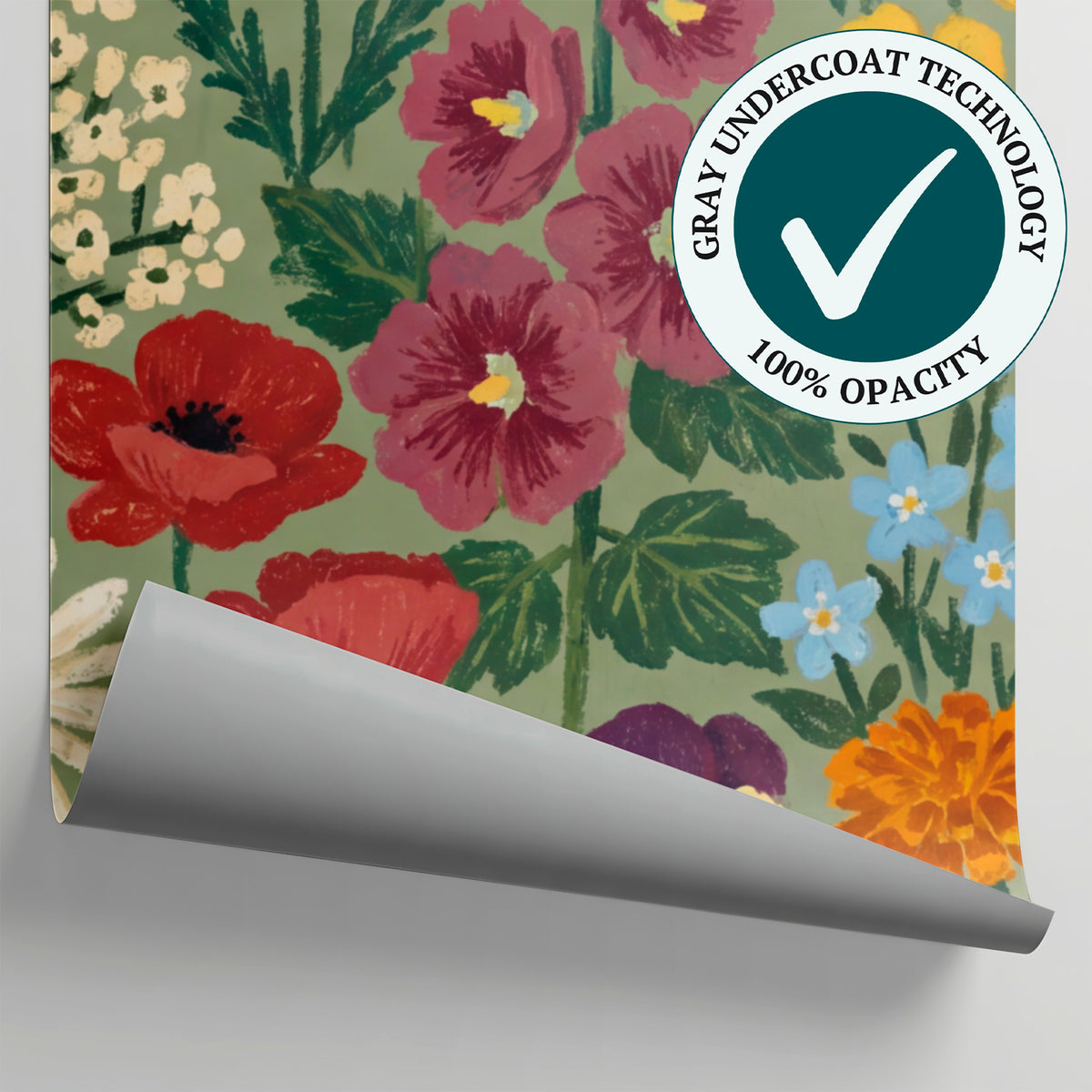 Wildflower Hymn Green Floral Wallpaper - Sage Green Vintage Daisy Flower Peel and Stick - Matière