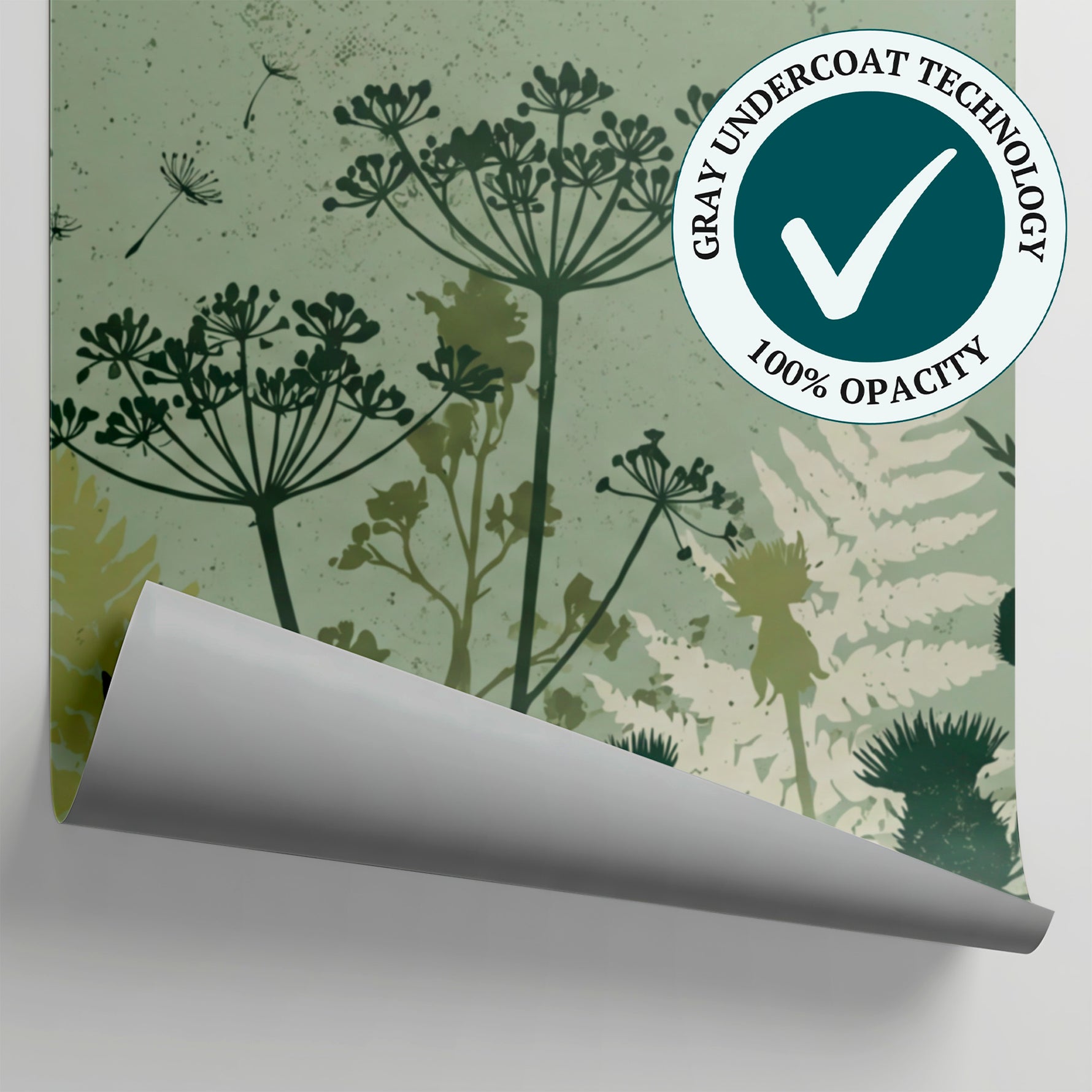 Wildflower Silhouette Green Sage Green Wallpaper - Floral Greenery Vintage Flower Peel and Stick Wall Mural - Matière