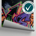 Wildstyle Pulse - Black Graffiti Wallpaper - Pink & Green Concrete Wallpaper Peel and Stick - Matière