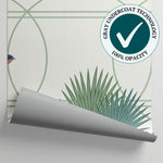 Wisteria Flight - Green Art Deco Wallpaper - Chinoiserie Bird Botanical Greenery Leaf Peel and Stick Wall Mural - Matière