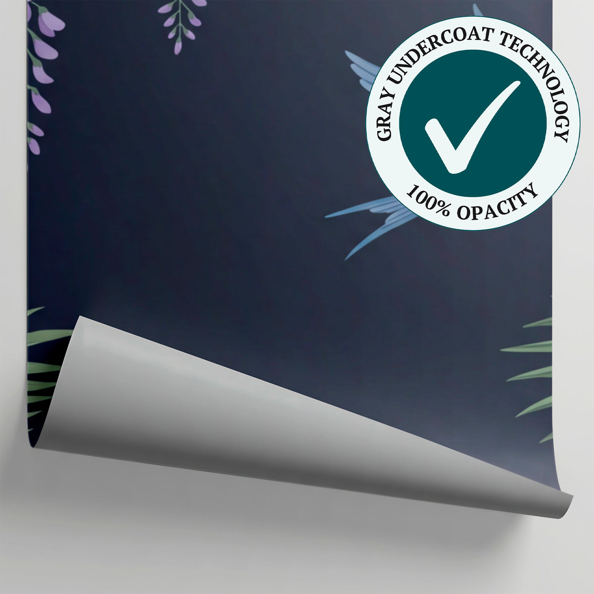 Wisteria Sonnet - Dark Art Deco Wallpaper - Navy Blue Chinoiserie Botanical Leaf Peel and Stick Mural - Matière