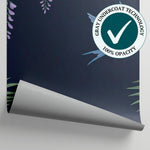Wisteria Sonnet - Dark Art Deco Wallpaper - Navy Blue Chinoiserie Botanical Leaf Peel and Stick Mural - Matière