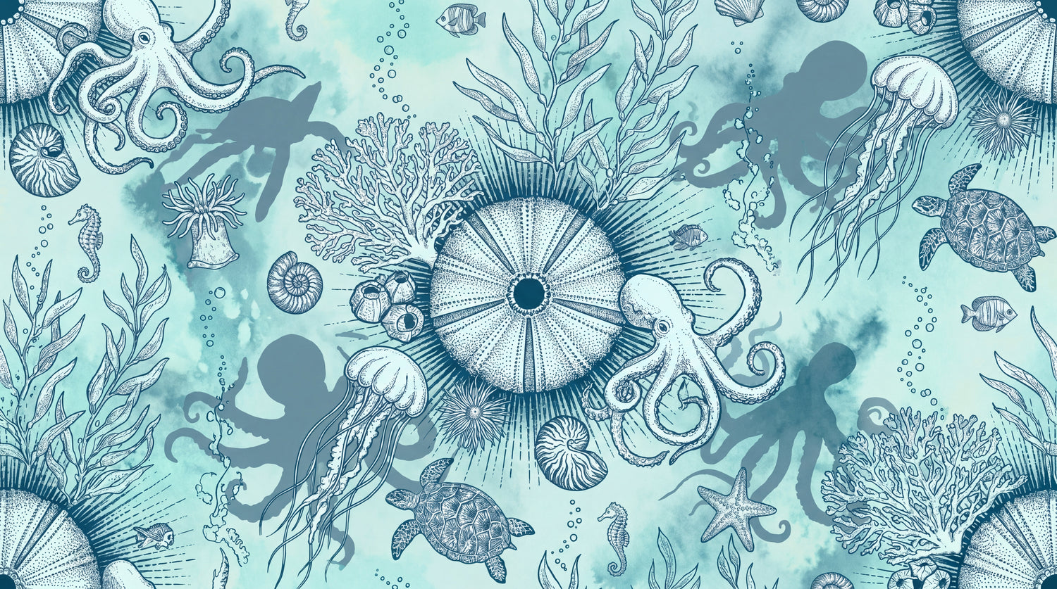 Abyssal Bloom Blue Ocean Wallpaper - Sea Wave Peel and Stick Wall Mural - Design