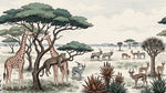Acacia Wanderlight Beige Safari Wallpaper - Botanical Leopard Greenery Forest Peel and Stick Wall Mural - Design