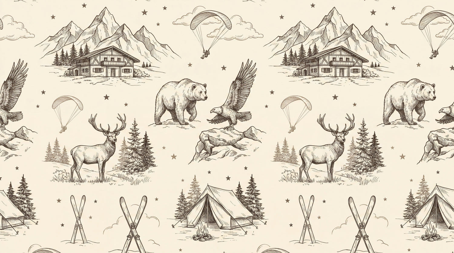 Alpine Expedition Beige Mountain Wallpaper - Rocky Wallpaper Vintage Sketch Peel and Stick - Design