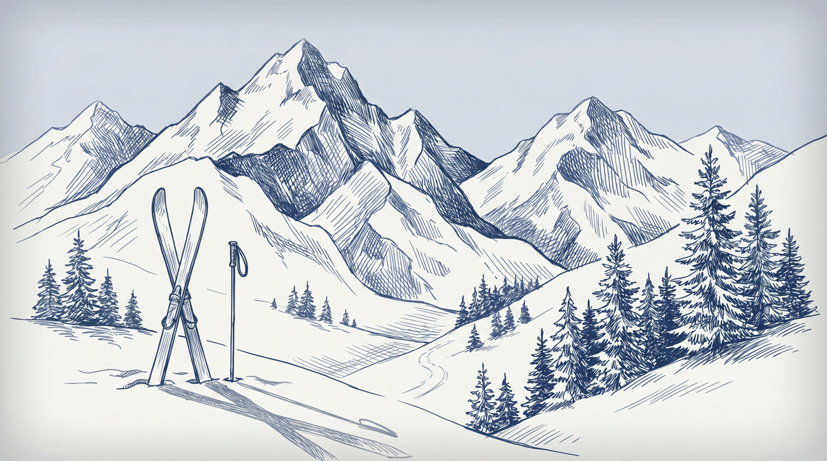 Alpine Sketch - Blue Mountain Wallpaper - Hand-Drawn Scenery Landscape Rocky Peel and Stick Mural - Design