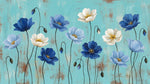 Anemone Verse Blue Floral Wallpaper - Turquoise Flower Vintage Wall Mural Peel and Stick - Design