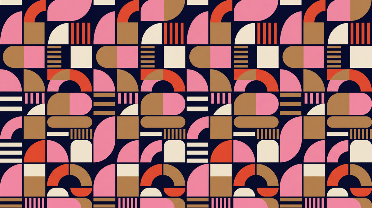 Arcade Rhythm Pink Geometric Wallpaper - Mid-Century Modern Bauhaus Peel and Stick - Design