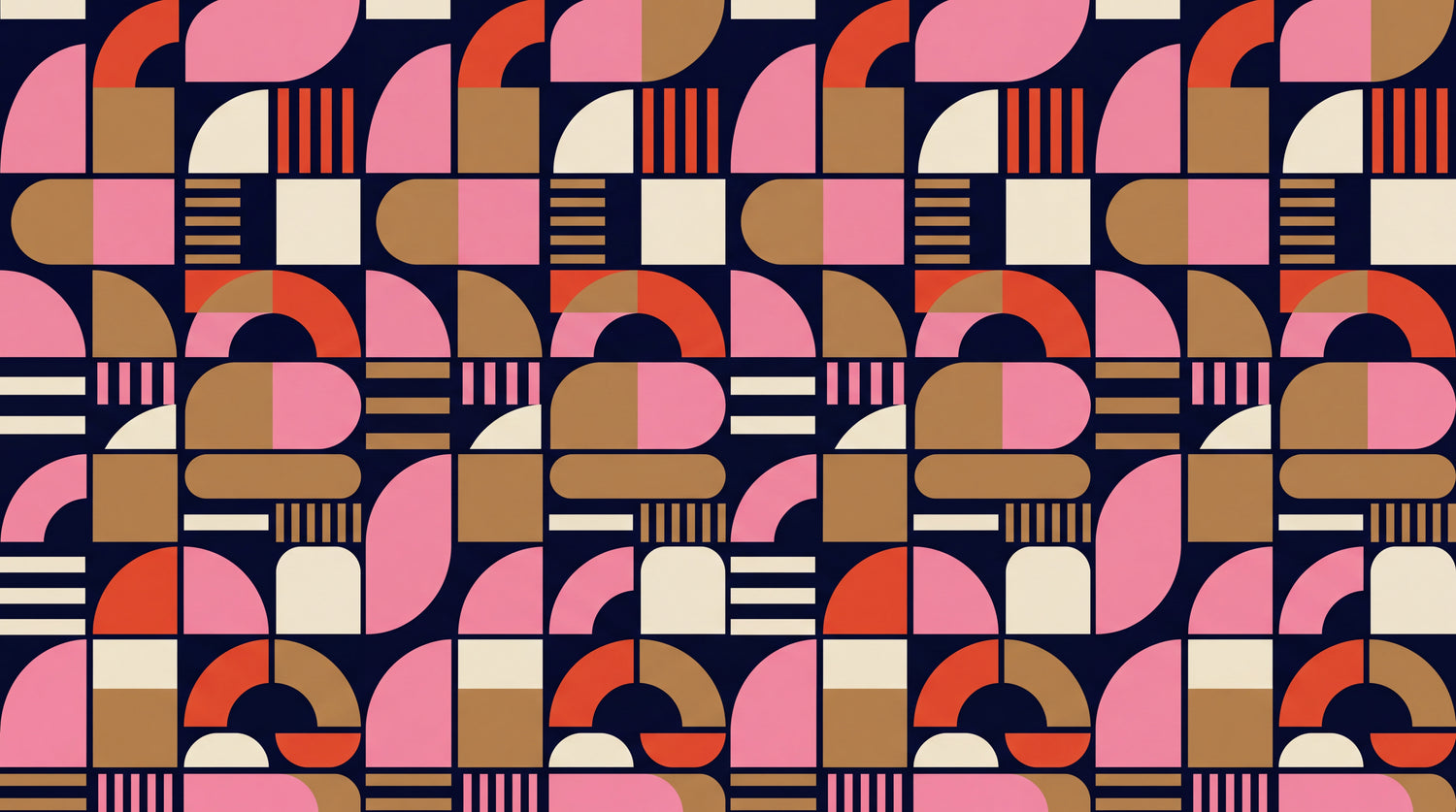 Arcade Rhythm Pink Geometric Wallpaper - Mid-Century Modern Bauhaus Peel and Stick - Design