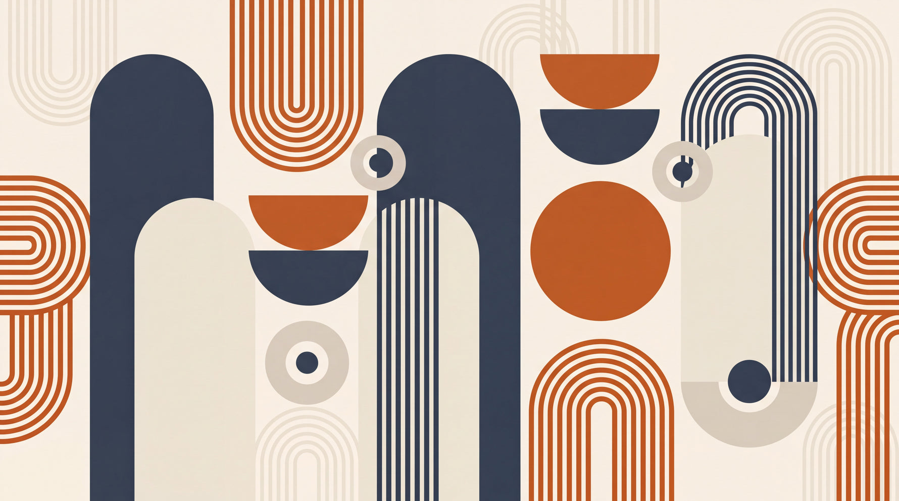 Arched Cadence Orange Abstract Wallpaper - Geometric Minimalist Retro Peel and Stick Wall Mural - Design