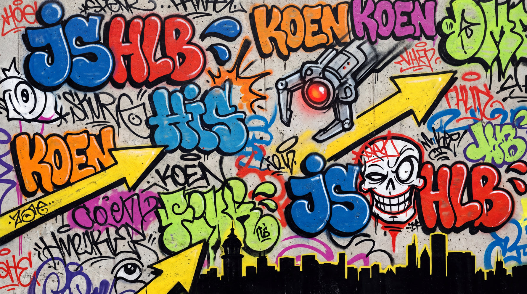 Asphalt Anthem Gray Graffiti Wallpaper - Urban Street Art Multicolor Peel and Stick Wall Mural - Design