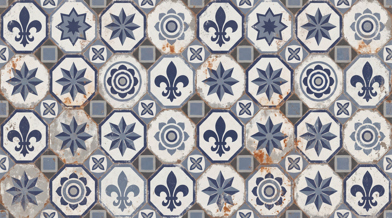 Azure Mosaic - Blue Art Deco Wallpaper - Vintage Geometric Damask Victorian Peel and Stick Mural - Design