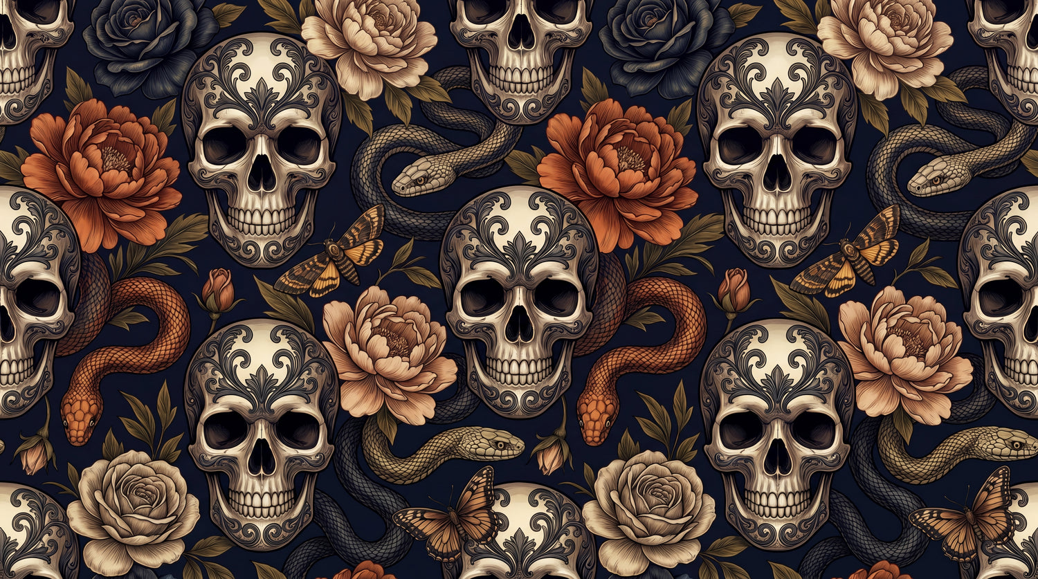 Baroque Reverie Dark Gothic Wallpaper - Skull Victorian Damask Vintage Peel and Stick Mural - Design