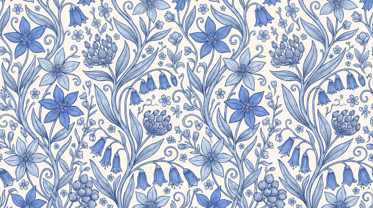 Bellflower Vinework Blue Floral Wallpaper - Vintage Flower Wall Mural Peel and Stick - Design