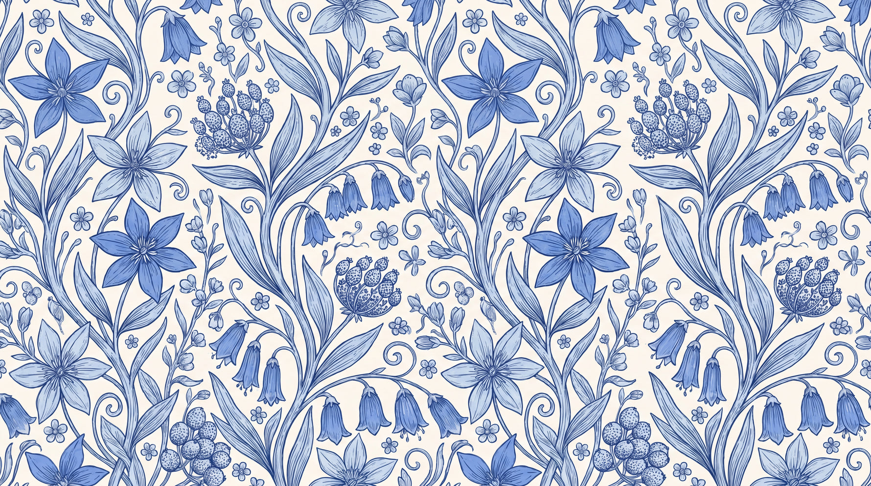 Bellflower Vinework Blue Floral Wallpaper - Vintage Flower Wall Mural Peel and Stick - Design