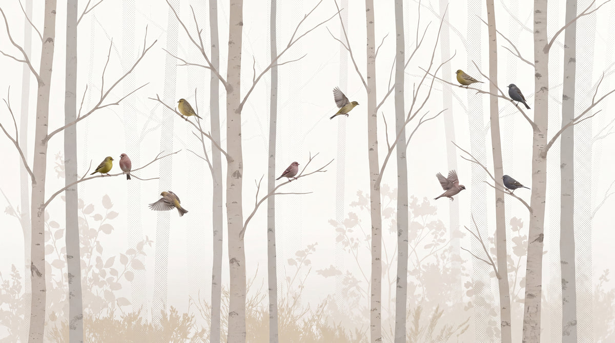 Birchlight Refuge Forest Wallpaper - Beige Minimalist Woodland Animal Wall Mural Peel and Stick - Design