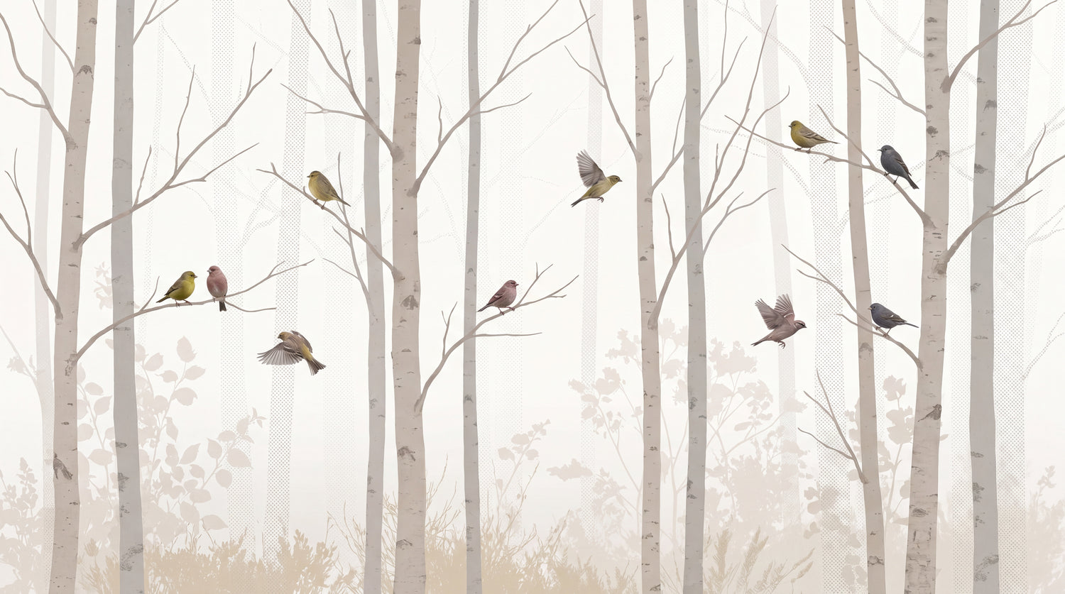 Birchlight Refuge Forest Wallpaper - Beige Minimalist Woodland Animal Wall Mural Peel and Stick - Design