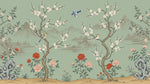 Blossom Pavilion Green Chinoiserie Wallpaper - Sage Botanical Japanese Greenery Peel and Stick Mural - Design