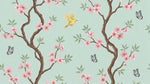 Blossom Reverie Pastel Cherry Blossom Wallpaper - Mint Green Chinoiserie Floral Japanese Botanical Peel and Stick - Design