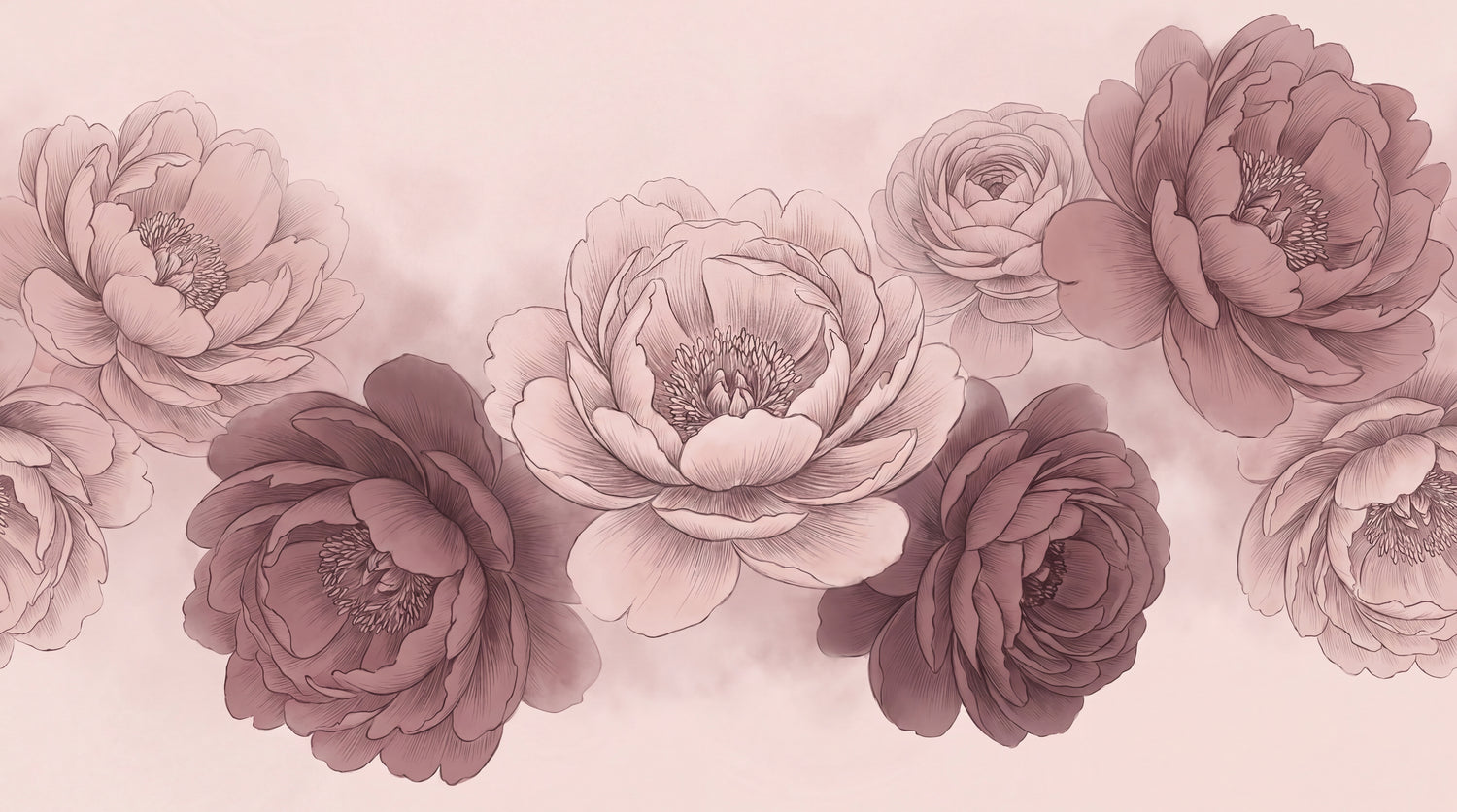 Blushing Sigh Pink Flower Wallpaper - Pink Rose Vintage Floral Peel and Stick Wall Mural - Design