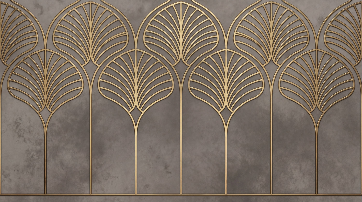 Brass Palmette Arches Gold Art Deco Wallpaper - Vintage Geometric Wall Mural Peel and Stick - Design