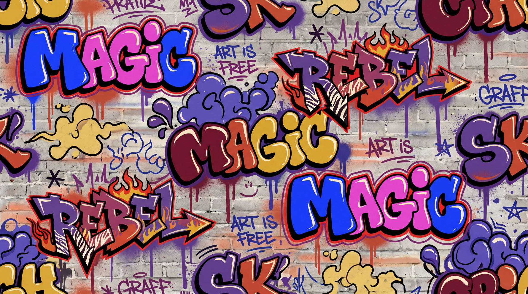 Brazen Roar Purple Graffiti Wallpaper - Dark Purple Brick Violet Aesthetic Peel and Stick Wall Mural - Design