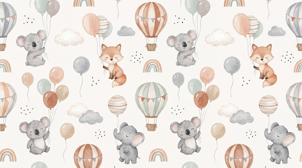 Breezy Wanderers Nursery Wallpaper for Kids - Pastel Fox Elephant Peel and Stick Wall Mural - Design