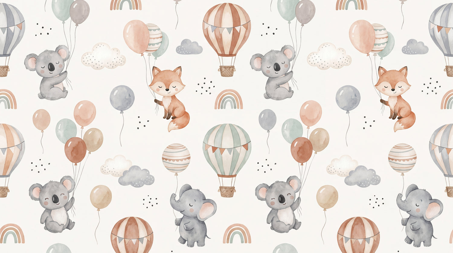 Breezy Wanderers Nursery Wallpaper for Kids - Pastel Fox Elephant Peel and Stick Wall Mural - Design