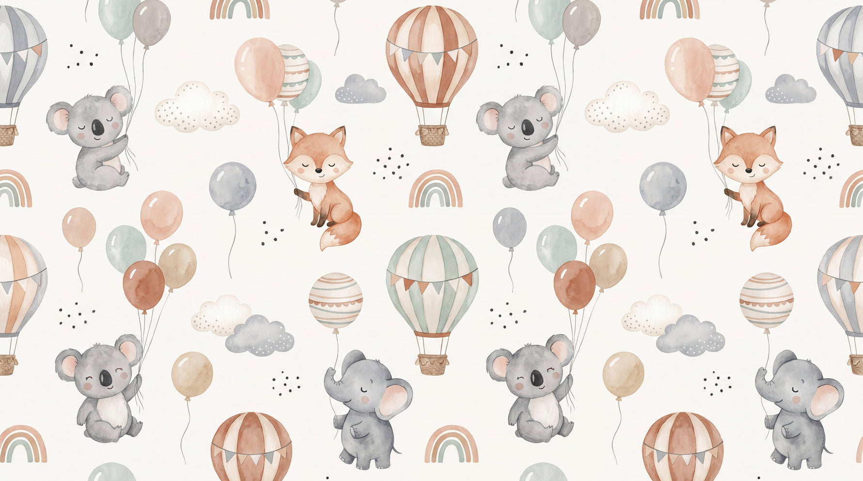 Breezy Wanderers Nursery Wallpaper for Kids - Pastel Fox Elephant Peel and Stick Wall Mural - Design